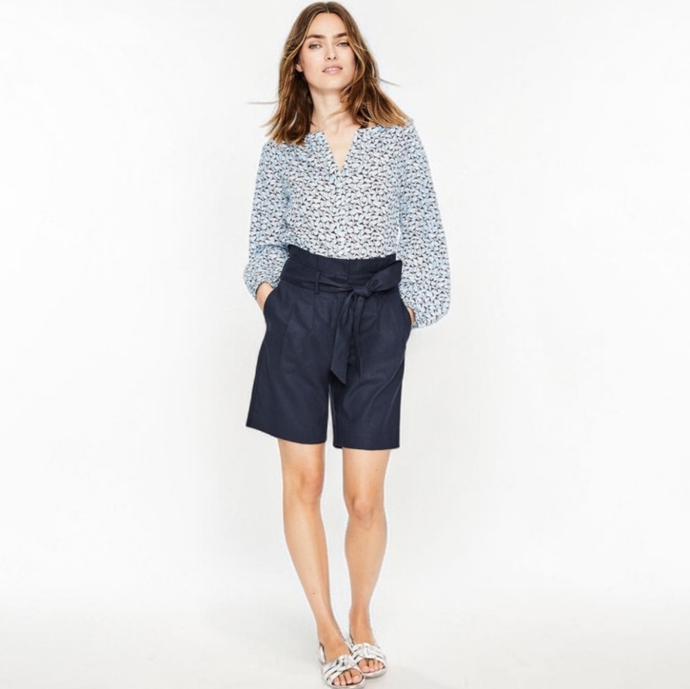 NWT BODEN ST IVES Navy Blue Linen Blend Belted Paperbag Shorts Size 10 New